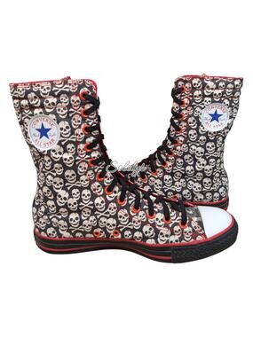 Converse 2011 XHI Calf High Custom Skull Tie Dye Black Red Sneaker M9.5 W11.5